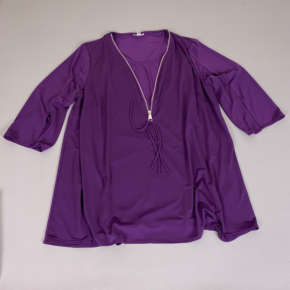 Avenue Tunic Top Blouse Plus Size 18/20 Womens Purple 3/4 Sleeve V-Neck Half Zip